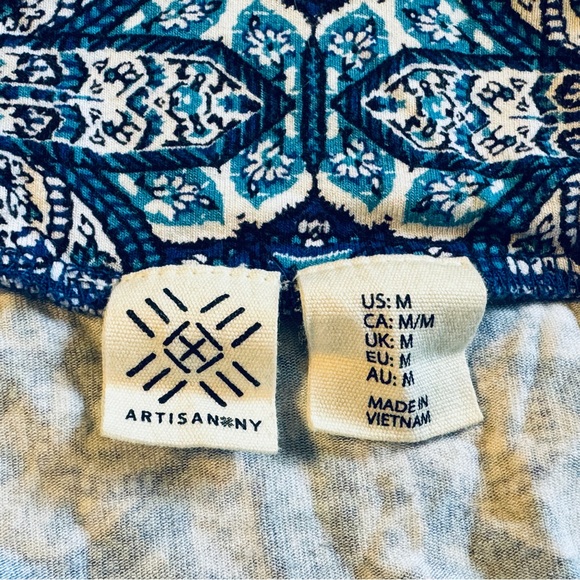 Artisan NY Skirt Navy Blue Indian Pattern Stretchy Knit A-Line Knee Length Med - Picture 2 of 5